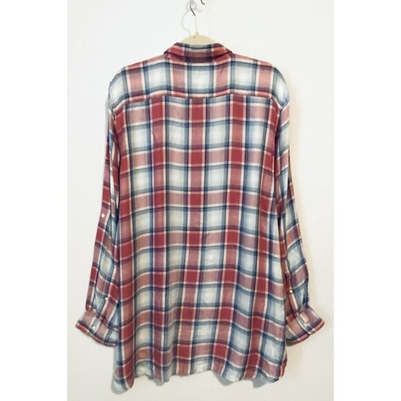 Ralph Lauren Top Womens XXL Pink Blue Plaid Lightweight Flannel Button Up Preppy - Picture 3 of 6